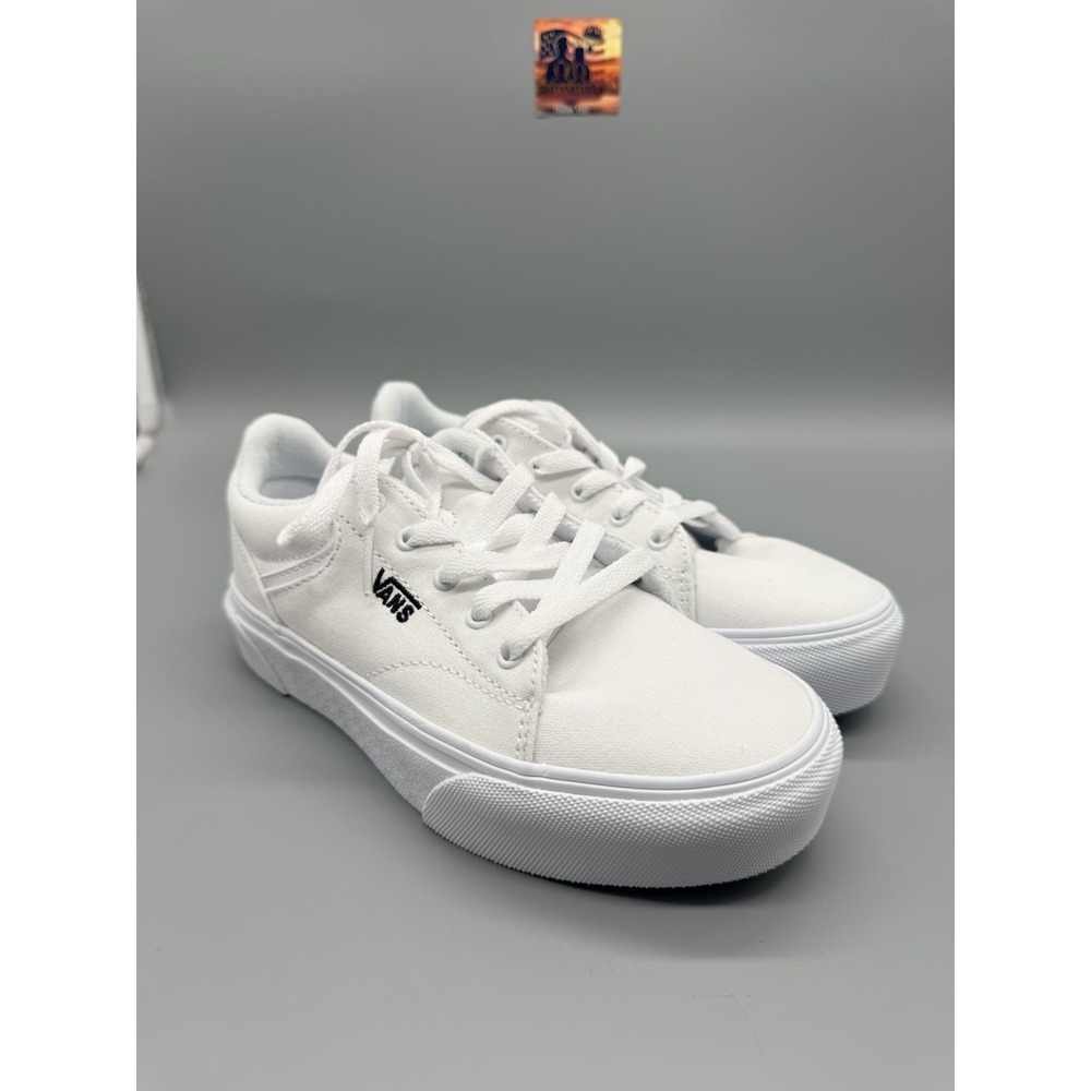 Vans Seldan Platform Kids Shoes Size 2 White Black Canvas VN000CP1YB2 New